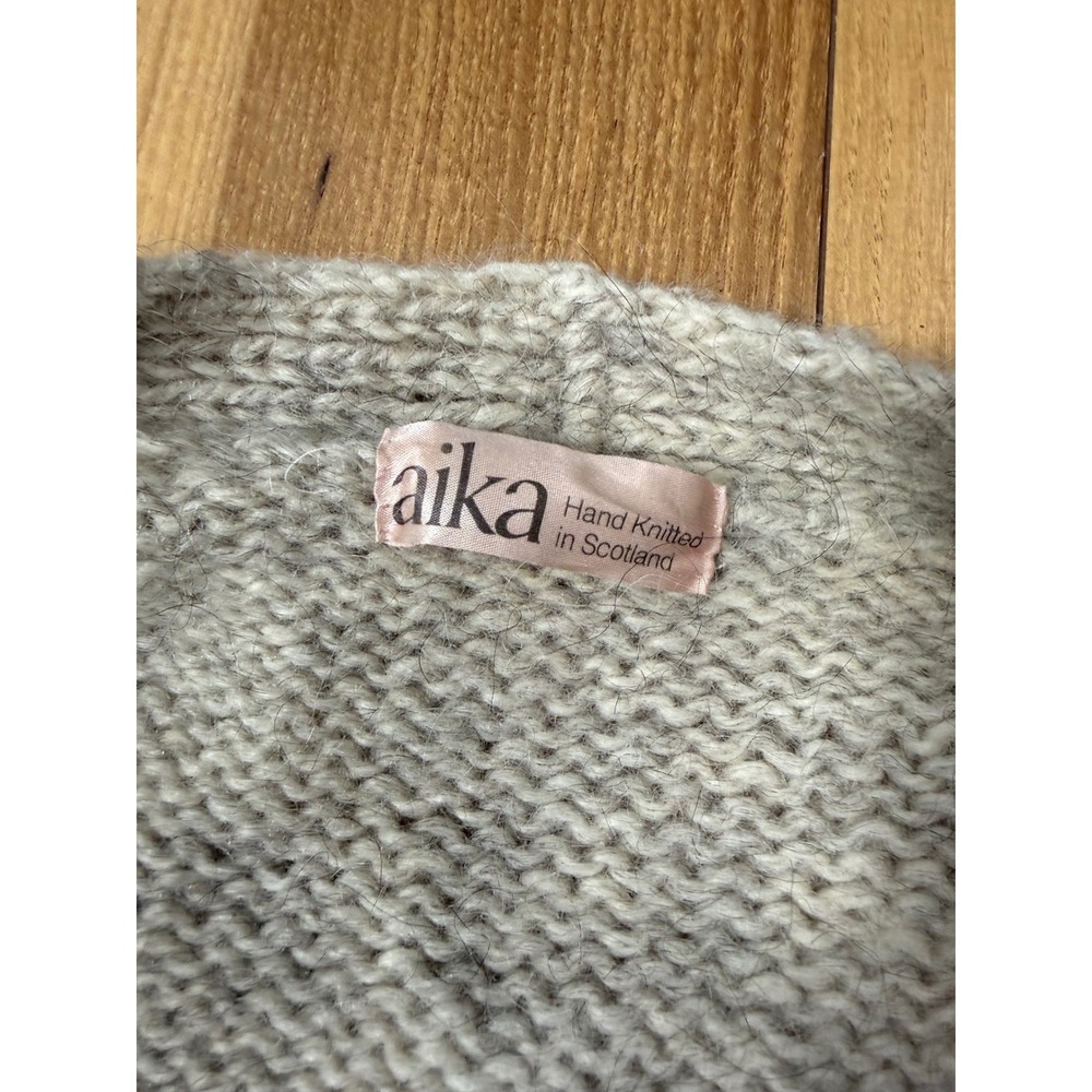 Aika Cardigan Sweater Womens OS Grey Excellent Hand Knitted in Scotland Wool - Picture 3 of 6